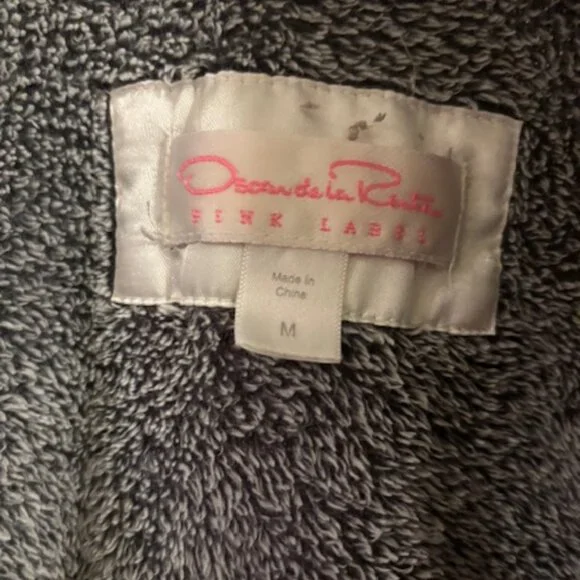 Oscar de la Renta Women's M Pale Gray Plush Long Robe 45" Long Sleeve Self Tie - Picture 2 of 11